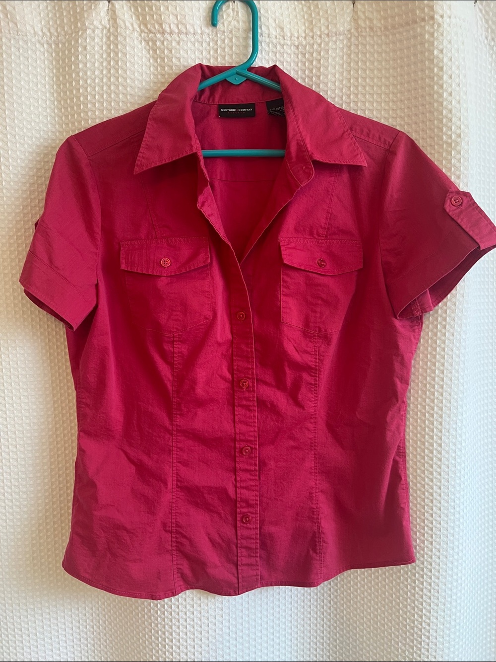 New York & Company Hot Pink Short-Sleeve Button-Down Shirt—726-015